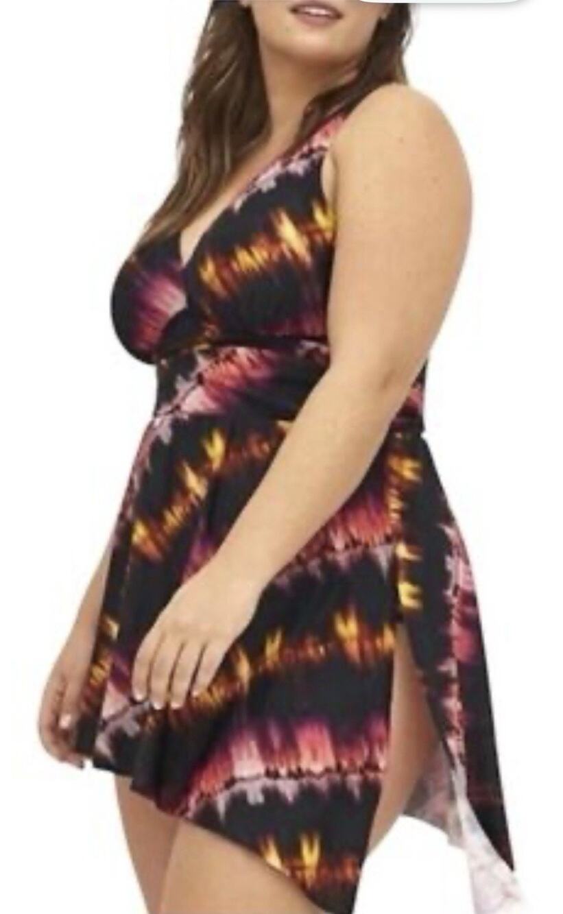 Torrid Assymetrical Swim Dress One Piece Swimsuit Peplum Tie Dye Size 4X